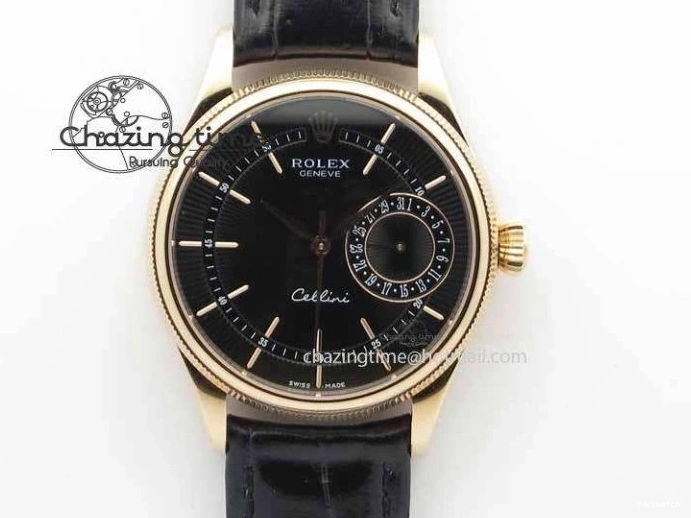 Black RG A3165 Dial Leather Date On Stick Best Edition Strap VF Cellini Markers Black 0708